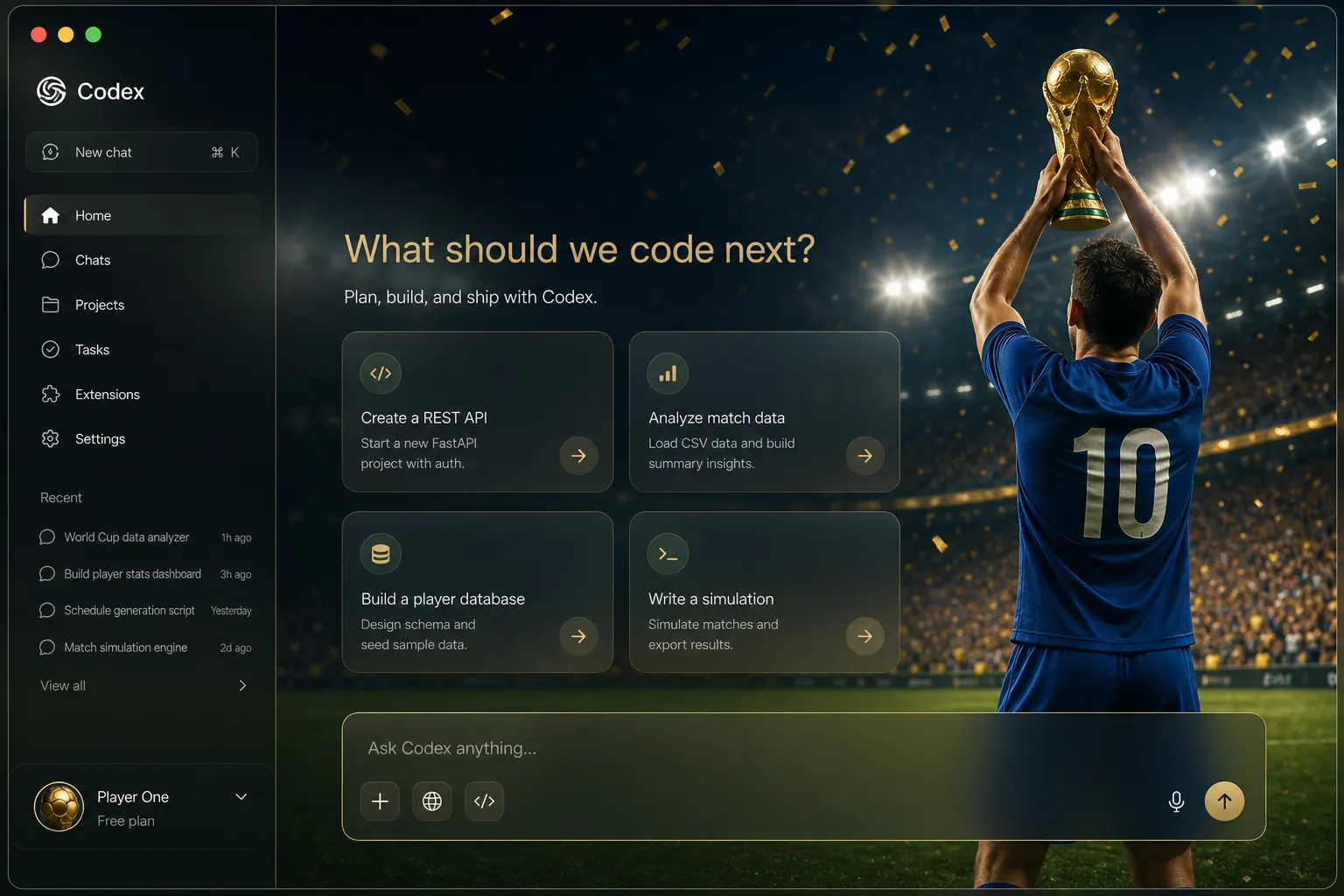 World Cup — Stadium-night football energy Codex skin